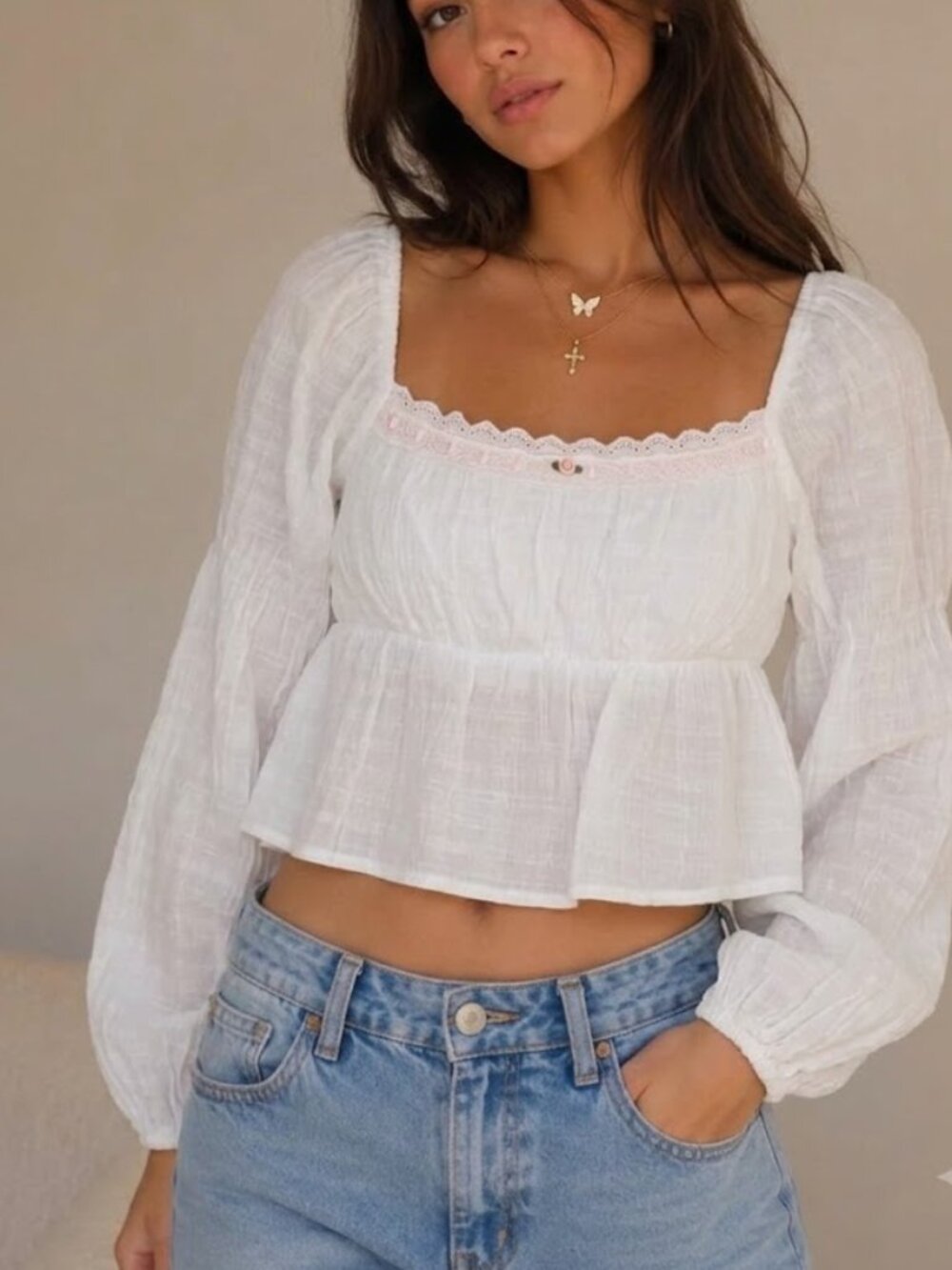 Beverly and Beck White Babydoll Off the Shoulder Peplum Top